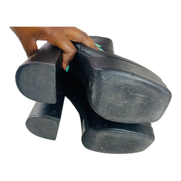 Womens High Block Heels Square Zip Platform Ankle Booties Boots Black Size 9 - Picture 6 of 8